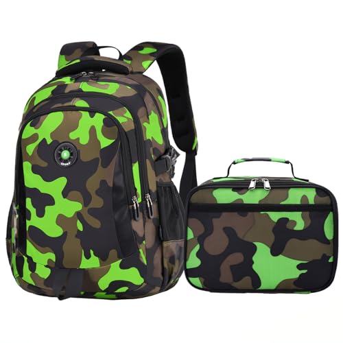 Image of Ladyzone Camo School Backpack Lunch Box Set Lightweight Schoolbag Travel Camp Outdoor Daypack