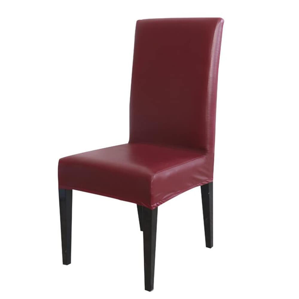 PU Faux Leather Waterproof Stretch Dining Chair Cover Chair Protector Slipcovers Covers (Burgundy, 4)