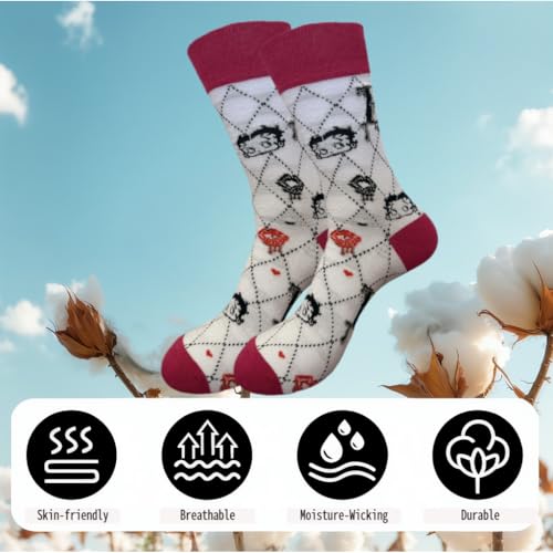 Cute Socks For Women Betty Boop Cartoon Character Crew Socks-3 Pairs Pack2