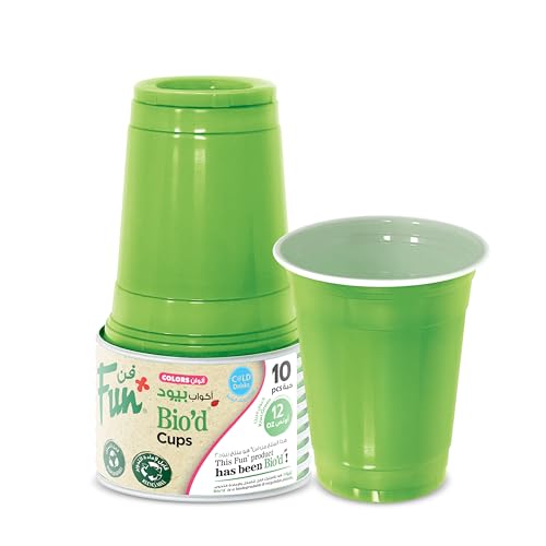 Fun Biod Cups 12oz - Biodegradable disposable Cup for Juices Water Cold Drinks Drinking Cups- Kiwi Green (Pack of 10)