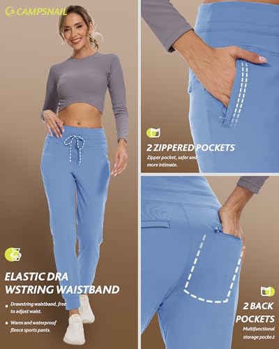 CAMPSNAIL Fleece Lined Joggers Women - Water Resistant Thermal Winter Sweatpants Running Hiking Yoga with Pockets
