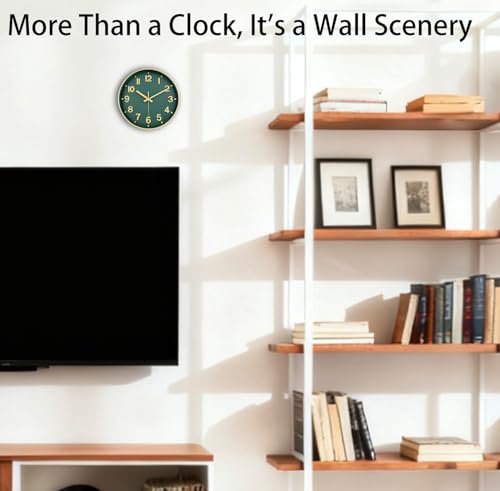 Image of Wall Clock, 8 Inch Wall Clocks Battery Operated, Modern Non Ticking Silent Digital Analog Small Wall Clock for Bedroom Living Room Kitchen Office Gym Classroom Outdoor Clocks, Gold Green