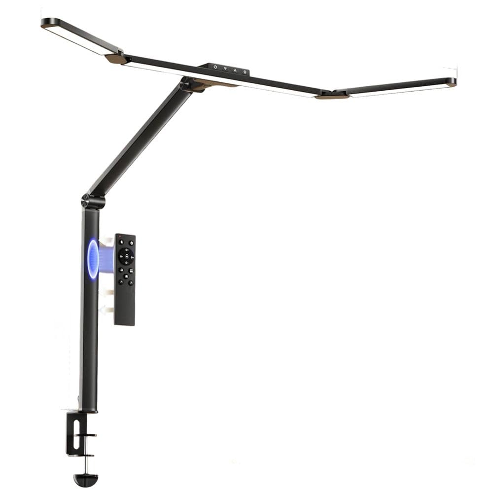 LED-Schreibtischlampe mit Klemme, Architekten-Schreibtischlampe mit Fernbedienung, 24 W Ultrahelle Schreibtischleuchte mit Stufenloser Dimmfunktion, EU-Stecker
