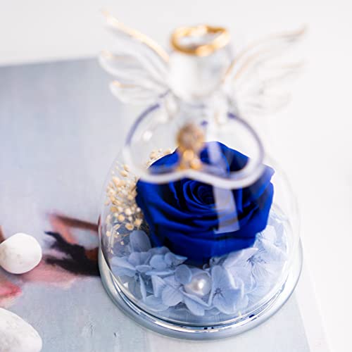 Preserved Rose In Angel Figurines Glass, Birthday Gifts For Women, Mom, Her, Grandma, Lover, Friend, Blue Real Flower Gift On Anniversary, Christmas, Mother's Day, Valentine's Day, Thanksgiving #TOP3