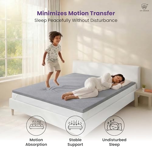Image of MY ARMOR 2 Inch Memory Foam Mattress Topper, Soft Mattress Padding for Bed with Zipper Cover, Grey, Twin Size, 72 inchx72 inch (6 ft x 6 ft)