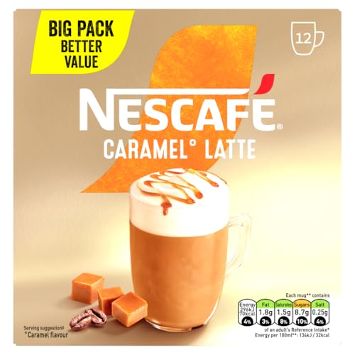 NESCAFÉ Latte Caramel Instant Gold Coffee 12 x 17g Sachets 100 percent Responsibly Sourced Coffee (Pack of 1)