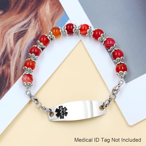 Image of Interchangeable DIY Semi-Finished Medical Alert Bracelet - 8mm Natural Stone Bead Adjustable Dual-Use Bracelet - YA5062