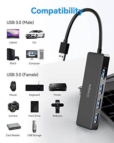 Usb 3.0 Hub, Intpw 4 Port Usb 3.0 Hub Multiport Usb Expander Hub Dongle Usb Extension Multiport Adapter Fast Data Transfer Usb Splitter For Laptop, Pc, Flash Drive, Printer, Camera, Keyborad, Mouse #TOP5