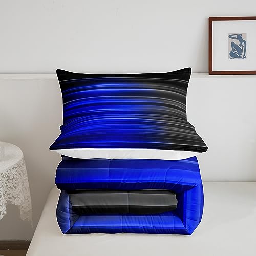 Image of Feelyou Abstract Ombre Bedding Set King Size, Blue and Grey Comforter Set Kids Toddler Geometric Abstract Ombre Comforter Gradient Lines Duvet Set Breathable Bed Set 3Pcs