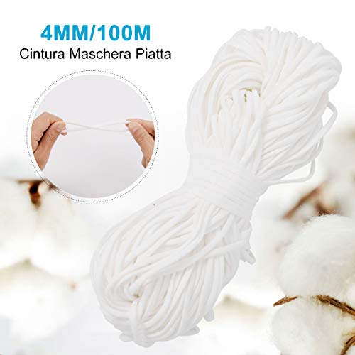 ZITFRI Elastico per Cucito 4mm*100M Corda Elastica Cordino Elastico Bianco Cordoncino Elastico per Cucito Tessuto Cotone per Fai da Te Creativo, Progetti Artistici e Artigianato