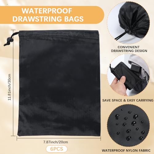 CREATCABIN 6Pcs Black Drawstring Bag with Toggle Waterproof Nylon Cinch and Ditty Stuff Pouch Lightweight Draw String Storage Bag for Gym Swimming Yoga Travel Beach Outdoor Sports Men Women 11.8x7.9in2