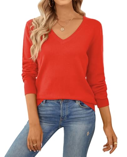 QUALFORT Women's 100% Cotton Sweater V Neck Long...