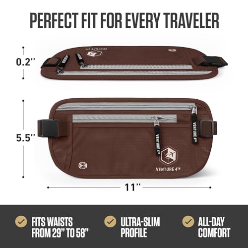 VENTURE 4TH Travel Money Belt, RFID Blocking Passport Holder - Brown - Image 3