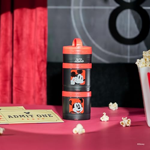 Image of Whiskware Disney Mickey Mouse and Friends Stackable Snack Containers for Babies, Toddlers, and Kids, 3 Stackable Snack Cups for School and Travel, Cupholder Friendly, All Time Classic!