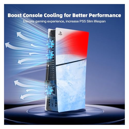 PS5 Slim Cooling Fan - Silent Triple Cooling Fan with RGB Lighting & USB 3.0 for PlayStation 5 Slim Disc/Digital Edition - Gaming Console Accessories for Overheat Prevention and Extended Life