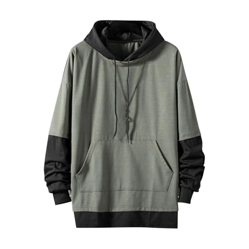 Men's Oversize Hoodies Trendy Casual Patchwork Long Sleeve Sweatshirts 2025 Fall Lightweight Pullover Tops with Pocket
