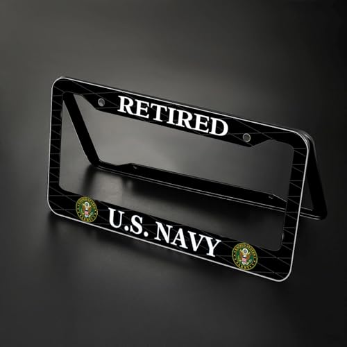 Image of 2PCS License Plate Frames for Retired U.S.Navy,Car License Plate Bracket Holder, Premium Aluminum Alloy Weather Proof License Plate Covers with Screw Caps Cover Set Car Accessories