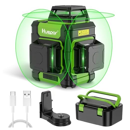 Huepar Nível a Laser Autonivelante 3D 3 x 360 - Feixe Verde Três Planos Alinhamento Ferramenta Com Modo de Pulso, Bateria de Íon de Lítio Recarregável, Estojo