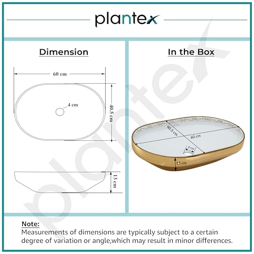 Image of Plantex Ceramic Wash Basin /Designer Hand Wash Sink for Bathroom /Oval Tabletop Washbasin /Countertop Vessel Sink for Home /Office (24x16x5 inch - Gold & White)