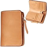 「gaea2096 / ガイア2096」革財布 二つ折り 本革 栃木レザー ヌメ革 メンズ 手縫い ファスナー小銭入れ サドルレザー ミドルウォレット ハンドメイド 日本製 (ナチュラル)