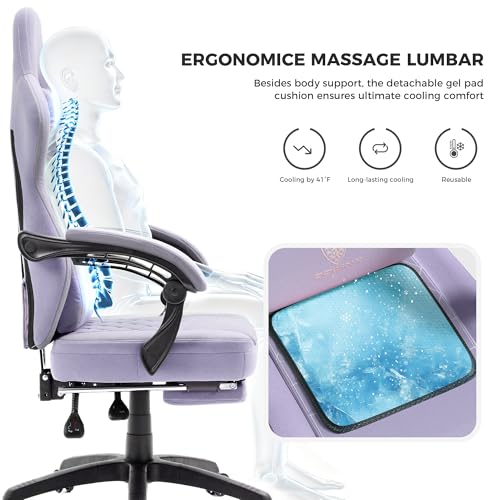 Sedia da gioco in tessuto, con cuscino a molle insacchettate, massaggiatore per gaming, con poggiatesta, ergonomica, da corsa, con poggiapiedi (viola) - Sedia gaming - Immagine 4
