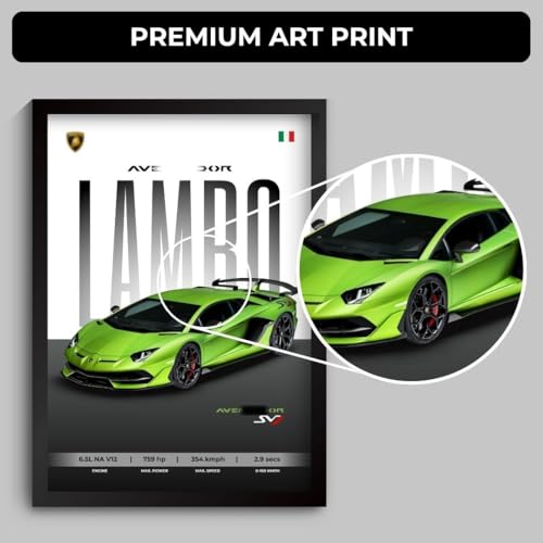 Image of Lamborghini Aventador Poster | Framed Lamborghini A4 Sized (31 x 23 cm) | Supercar Frames for Wall, Gift for Boys, Car Poster | Supercar Frames for Wall, Bedroom, Hostel, Study Room (F 025)