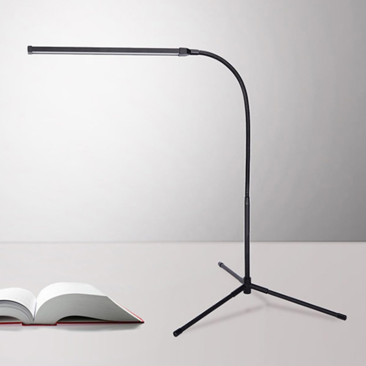 TOPBATHY Lampada da Terra LED a Collo di Cigno, Lampada da Lettura Dimmerabile in Alluminio e Ferro, Nera, Alimentazione Usb, con Clip, per Comodino e Lettura