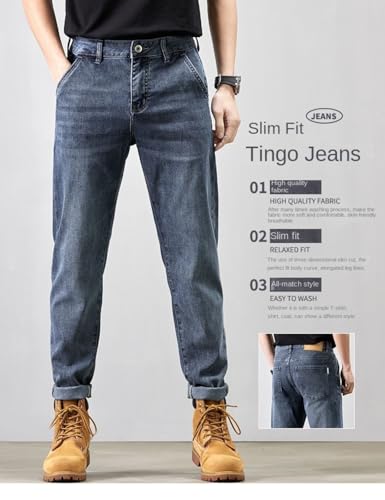 Jeans Pants Trousers Denim Washed Slim Fit Small Straight Leg for Spring and Summer Blue Stretch Comfort2
