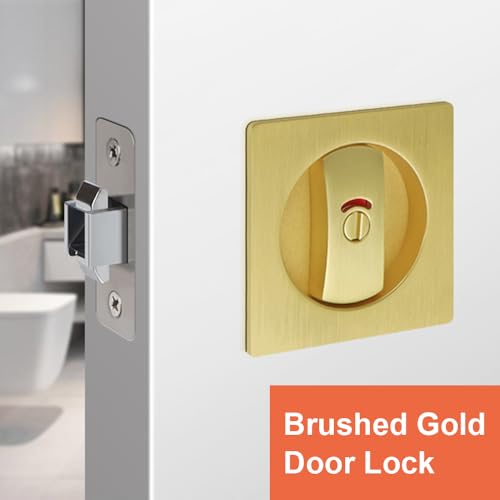 Cerradura deslizante cuadrada para puerta de bolsillo con indicadores codificados por color, diseño de pestillo de gancho doble de aleación de zinc, seguridad para puertas de oficina y hogar (Negro) miniatura 6