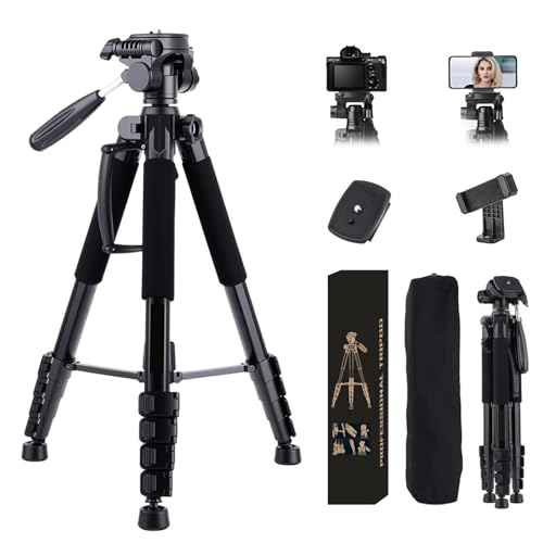 STEUGO 74"/188CM Camera Tripod Stand, Foldable Aluminum Tripod, 360° Ball Head Detachable Camera Tripod, Spotting Scope Tripod with Carry Bag, Support Canon,Sony,Nikon,DSLR Camera, Cellphone (Black)
