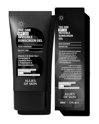 Allies of Skin Daily Face Sunscreen SPF 50 | Zero White Cast Lightweight Gel Formula | Dermatologist...