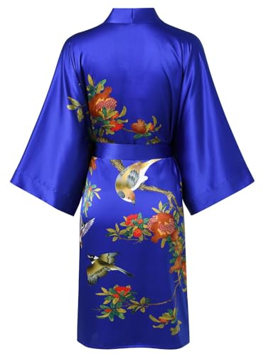 Image of Women's Silk Kimono Robe Short Bathrobe Nightgown 100% Mulberry Silk for Women - Classic Floral Pattern