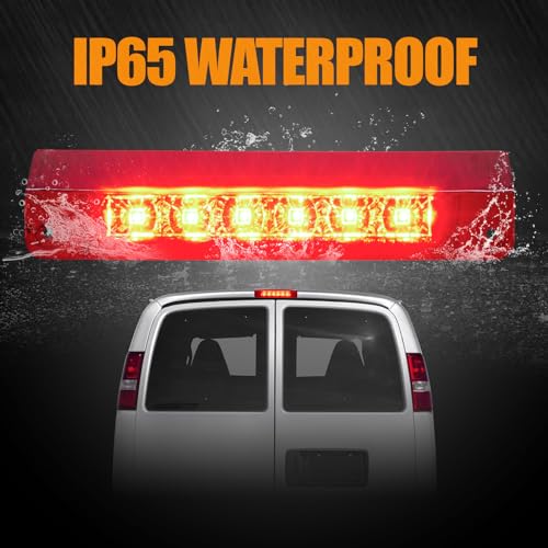 Image of Third 3rd Brake Light LED for 2003-2017 Chevy Express, High Mount Rear Brake Lights Assembly for 03-17 GMC Savana, Waterproof Center Cab Lamp Stop Light, Red Lens
