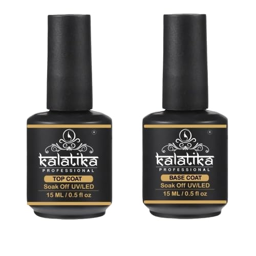 KALATIKA Top Coat and Base Coat Gel Set - 15ml Each (Combo Pack) | Shine Finish, Long-Lasting, Soak-Off UV/LED Nail Gel | Ideal for Nail Art Designs and Manicures - for Women & Girls