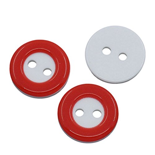 100 Red and White Round 13mm Resin Buttons with 2 Sewing Holes. Ideal for Scrapbooking, Card Making and Clothes
