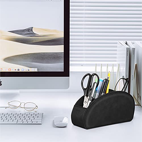 Image of Remote Control Holder with 5 Compartments, KENOBEE Anti-slip Desktop Caddy Storage Organizer for Remote Controllers, Office Supplies, Makeup Brush, Media Accessories, Black