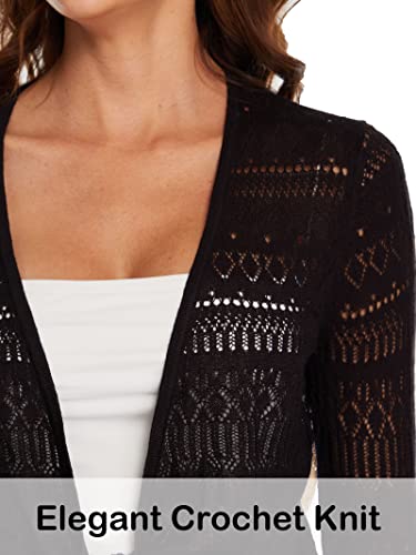 Image of Spicy Sandia Tie Front Sheer Shrug 3 /4 Sleeve Cropped Crochet Cardigan for Summer Lightweight