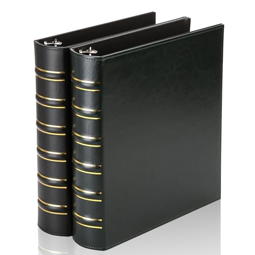 Image of LETVPVOW 2 Pcs Vintage Hardback 3 Ring Binder 1.5 Inch, Professional Leather Binder 3 Ring, Three Ring Binders Fits 8.5 x 11, D Ring Binders for Home, School and Office- (1 Black and 1 Dark Green)