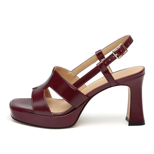 Image of ROSERWISH Heels for Women Chunky Block Platform High Heels Square Open Toe Strappy Heel Sandals Wedding Party Prom Fashion Slingback Dress Pump Sandals Shoes