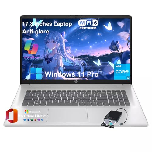 Image of HP 17.3 inch HD+ Laptop for Business and Students - with Office Lifetime License, Intel 8 Core i3 Processor, 250 Nits IPS Anti-Glare Display, Fast Charge, AI Copilot, Win 11 Pro (16GB RAM | 512GB SSD)