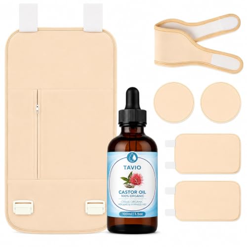 Tavio Castor Oil Pack Tavio Castor Oil Pack Bundle Tavios Castor Oils Wrap Reusable Adjustable Castor Oil Packs for Abdomen Waist & Back Leak-Resistant Topical Self-Care Wrap Kit