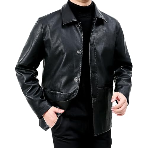 Chaqueta Bomber de cuero para hombre con cuello solapa miniatura 1