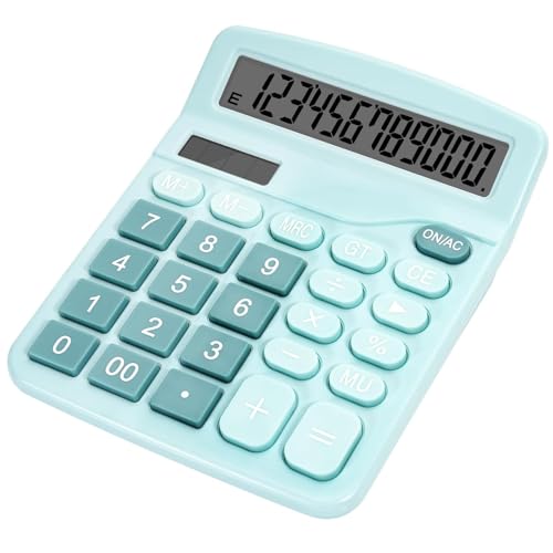 Image of 12-Digit Dual Power Desktop Calculator with Large LCD Display, Big Easy Press Buttons, Solar & Battery Operated, Portable Office & School Basic Calculator for Kids and Parents (Blue)