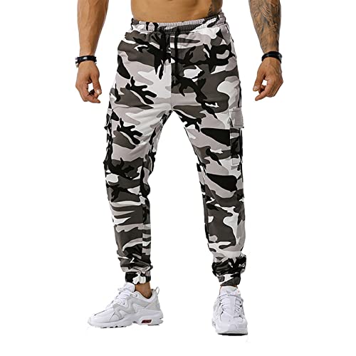 Générique Pantalon Jogging Homme Pantalon De Camouflage pour Hommes, Pantalon Militaire avec Cordon De Serrage, Pantalon De Jogging DéContracté, Pantalon De RandonnéE avec Poches(Gris,M)