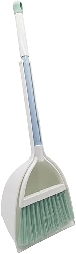 Mini escoba con recogedor para niños, juego de ayudante de limpieza (blanco + verde)