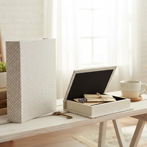 Set of 2 Beige Woven Fabric Storage Books – Decorative Bookshelf Organizer, Storage Box, Home Office Accessories by ih casadecor - Used condition - Image 2