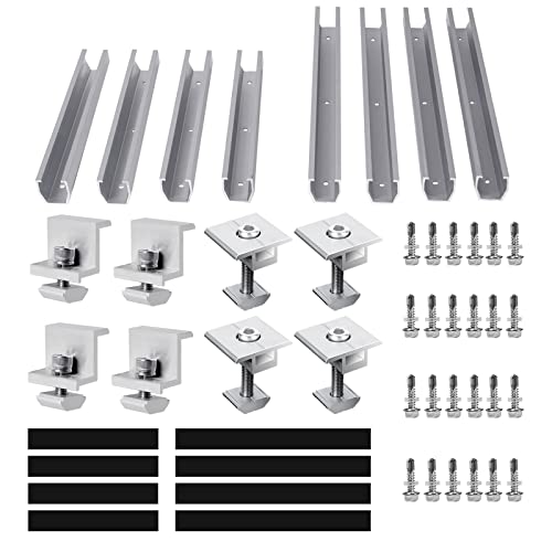 Solarpanel Halterungs-Set, Aluminium Halterung Montagesystem Trapezblech Montageschiene, Verbinder für Solar Photovoltaik,(Schiene230MM*4+300MM*4+Endklemme*4+Mittelklemme*4）