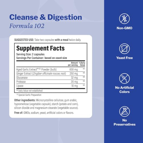 Image of Wakunaga - Kyolic, Aged Garlic Extract, Candida Cleanse & Digestion, Formula 102, 100 Vegetarian Caps