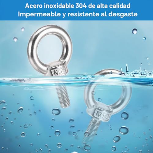 Miniatura 4 de 4 Piezas Pernos De Ojo M10 30 Mm, Cancamo Cerrado Inox 304, Tornillos De Ojo, Tuerca De Ojo Elevación, Pernos De Suspensión M10, Perno De Ojo Elevador, Cáncamo De Elevación Para Colgar Y Fijar