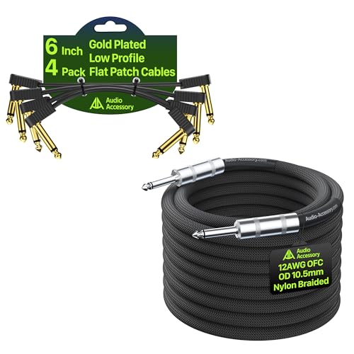 AA AUDIO ACCESSORY Guitar Patch Cables 6 Inch 4 Pack with Speaker Cable 1/4 Inch 15ft